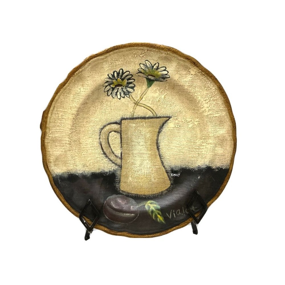 Sam Tan Violet Designs Hand Painted Plate Still Life Pitcher, Flowers and Fruit